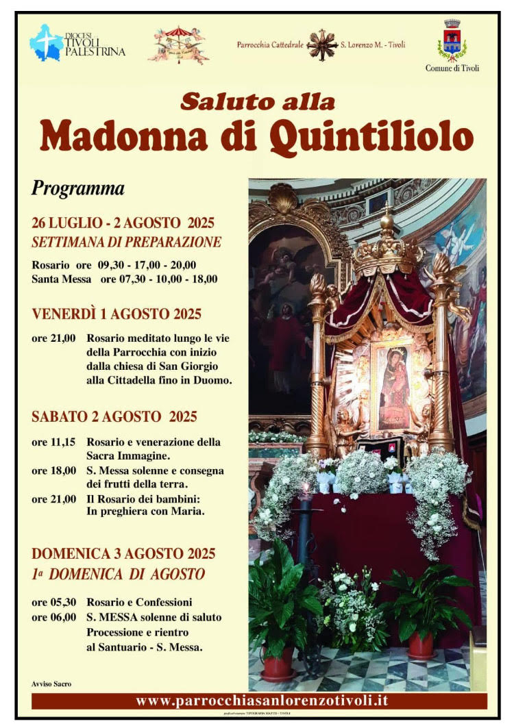 Tivoli si prepara al tradizionale saluto alla Madonna di Quintiliolo