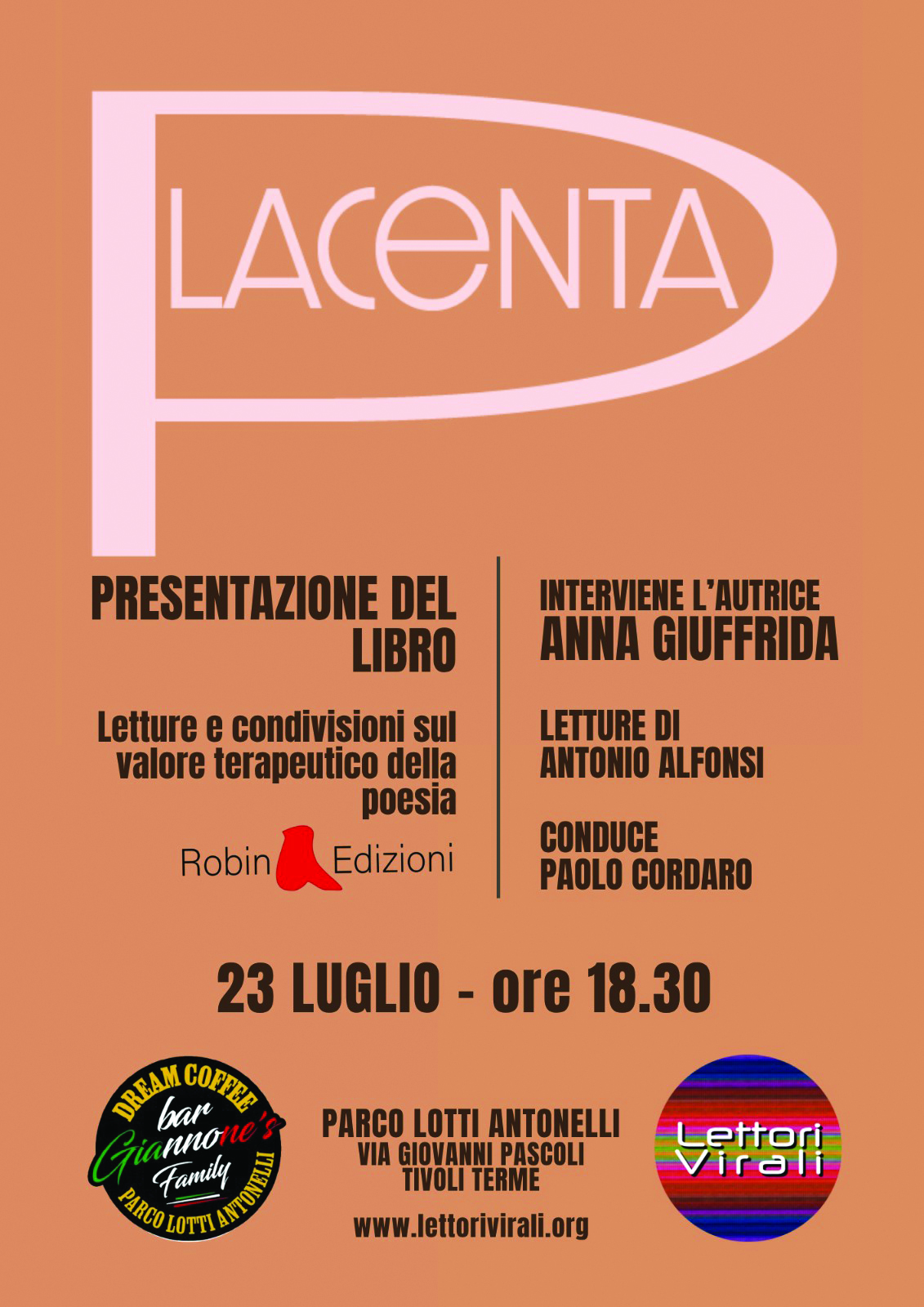 Ai Lotti Antonelli a Tivoli Terme presentazione del libro Placenta di Anna Giuffrida