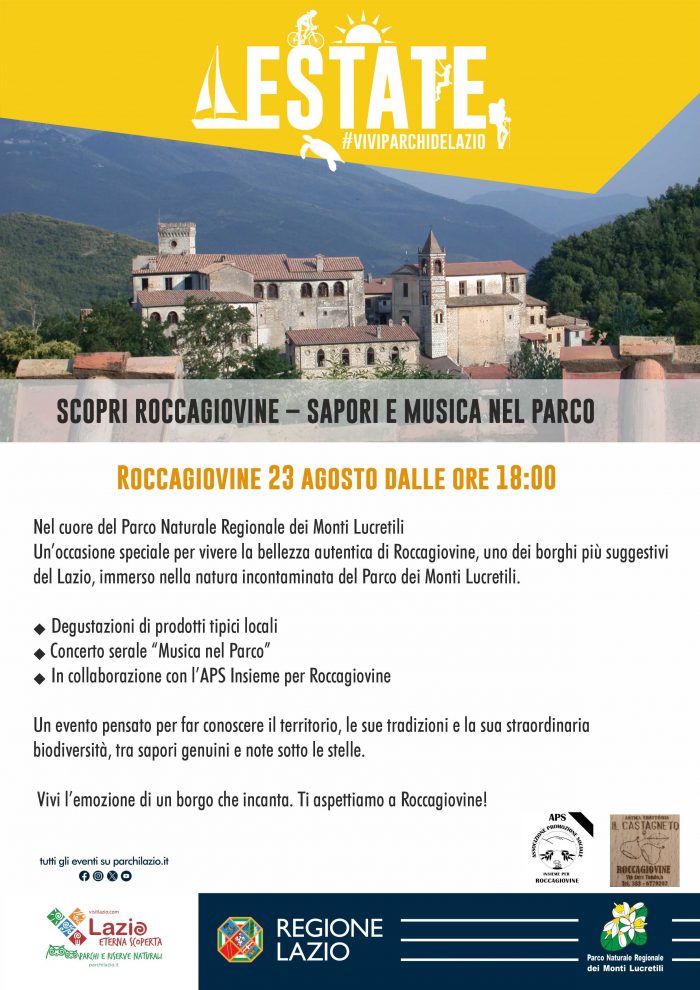 Roccagiovine: il 23 agosto sapori e musica nel parco