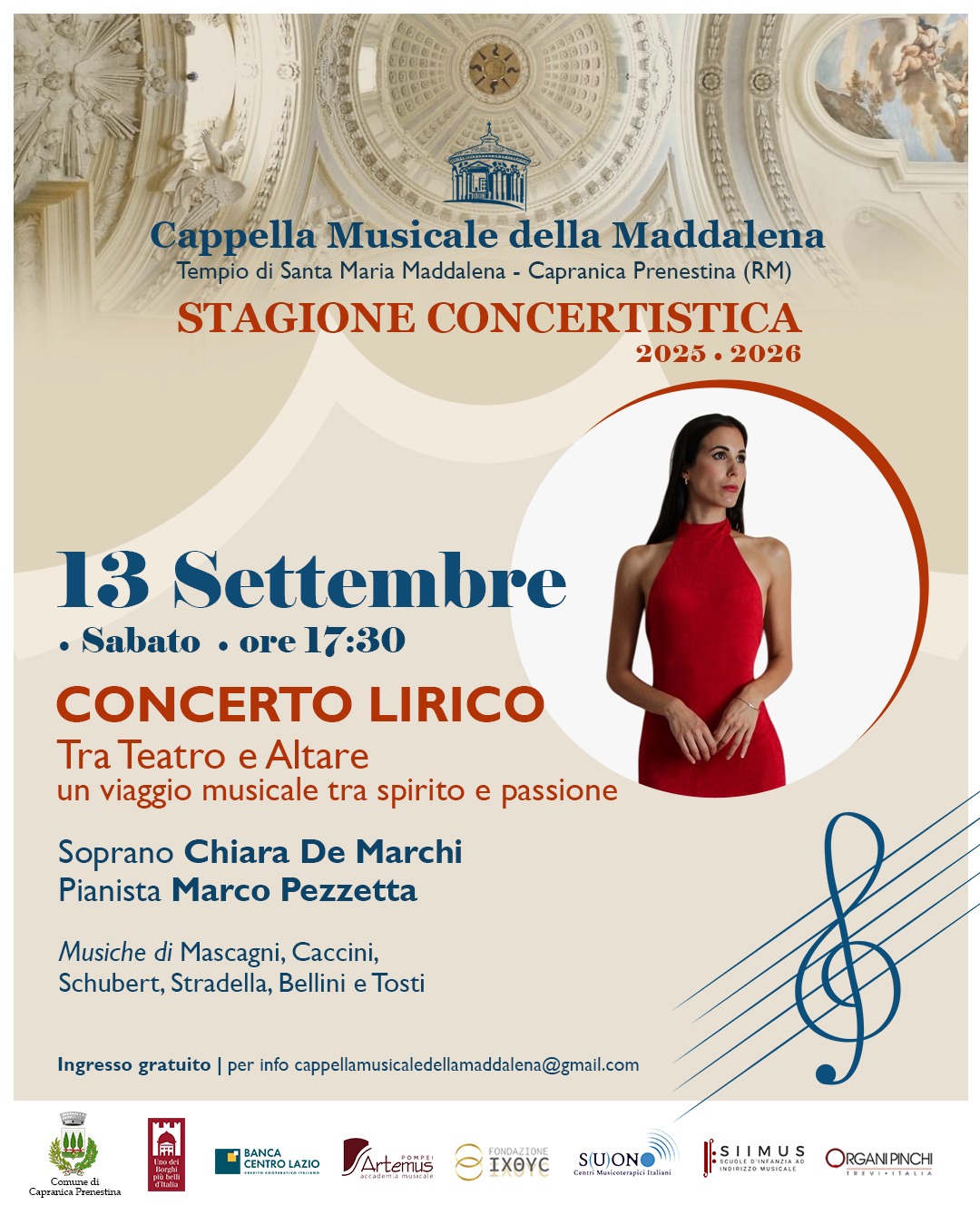 Capranica Prenestina, gran finale della Stagione Concertistica con il soprano Chiara De Marchi