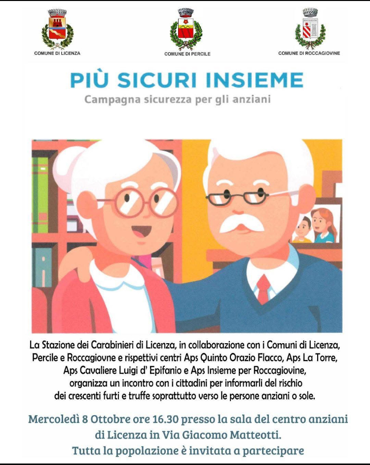 Licenza, Percile e Roccagiovine uniti per la sicurezza degli anziani