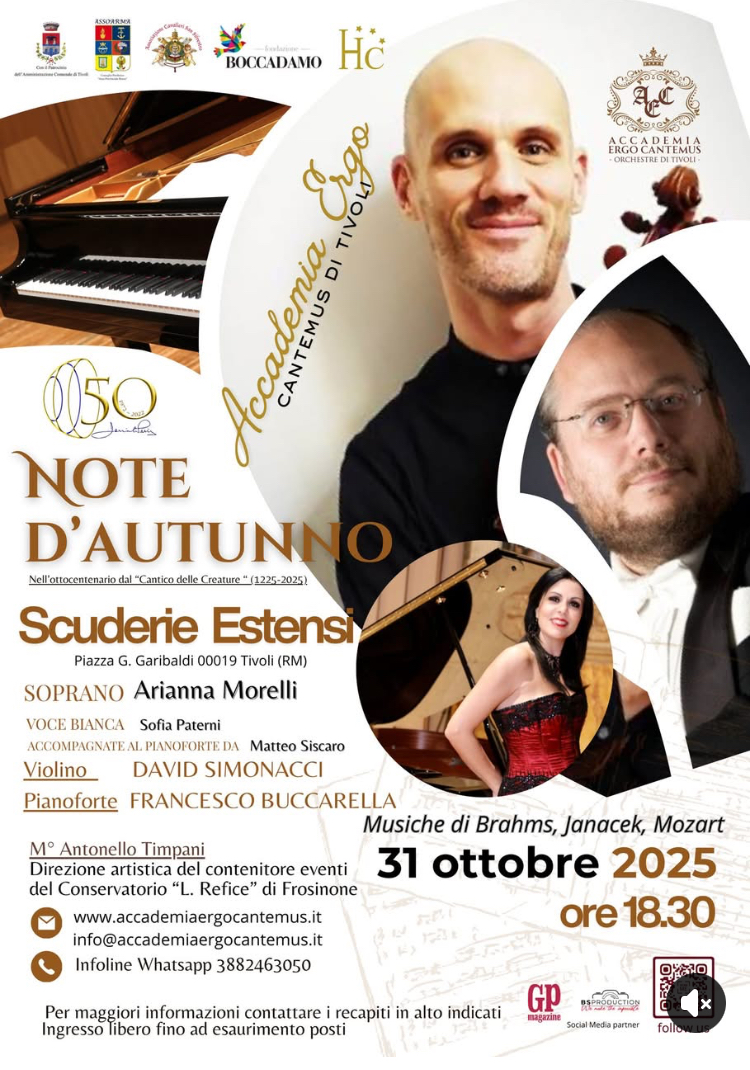 Tivoli: Concerto per l’Ottocentenario del Cantico delle Creature e il 50° del Conservatorio “L. Refice”