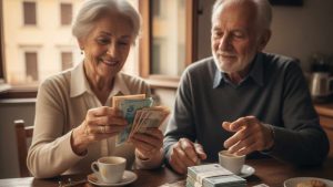 Anziani con soldi sul tavolo (Ai)